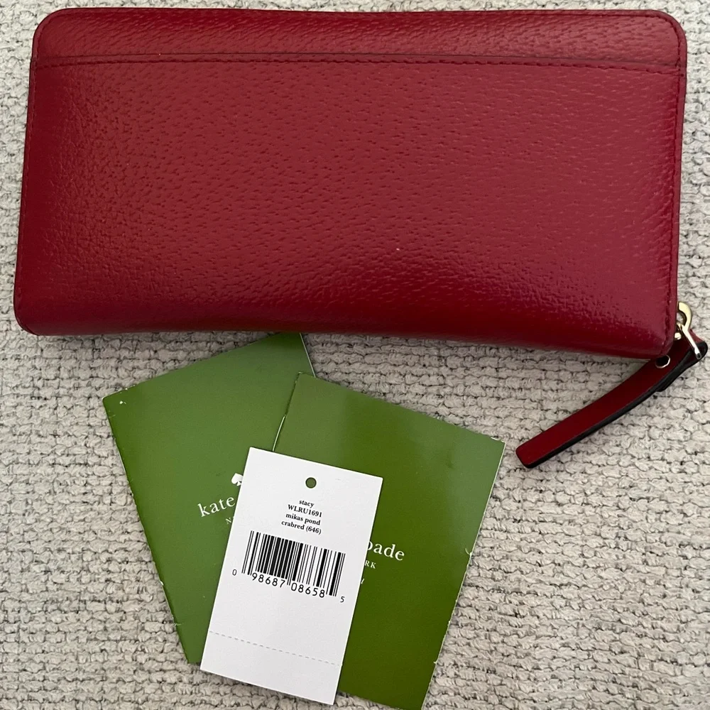 KATE SPADE ♠️ LEATHER STACY MIKAS POND CONTINENTAL WALLET IN CRAB RED - Picture 6 of 8